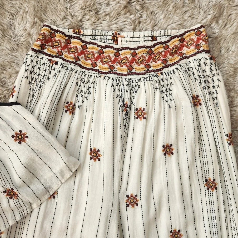 Free People Grasslands Embroidered Harem Pant Set Ivory Women's Size‎ Large